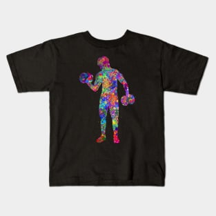 Weightlifter male watercolor art Kids T-Shirt